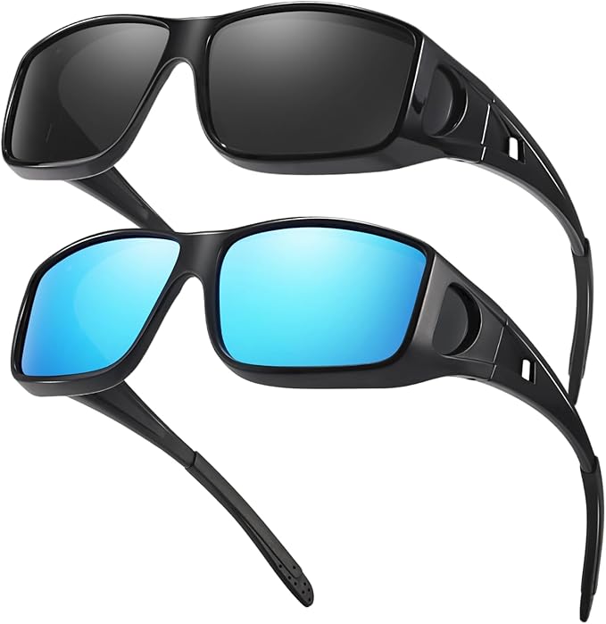 FIMILU 2PCS Polarized Sunglasses Fit Over Glasses for Men, Wrap Around Sunglasses for Driving & Outdoor UV400 Protection
