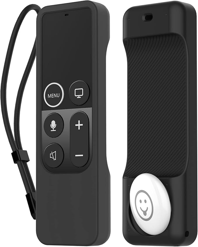 AhaStyle Protective Case for Apple TV Remote with AirTag Holder, Anti Slip Silicone Cover Compatible with 4K/HD Apple TV (Black)