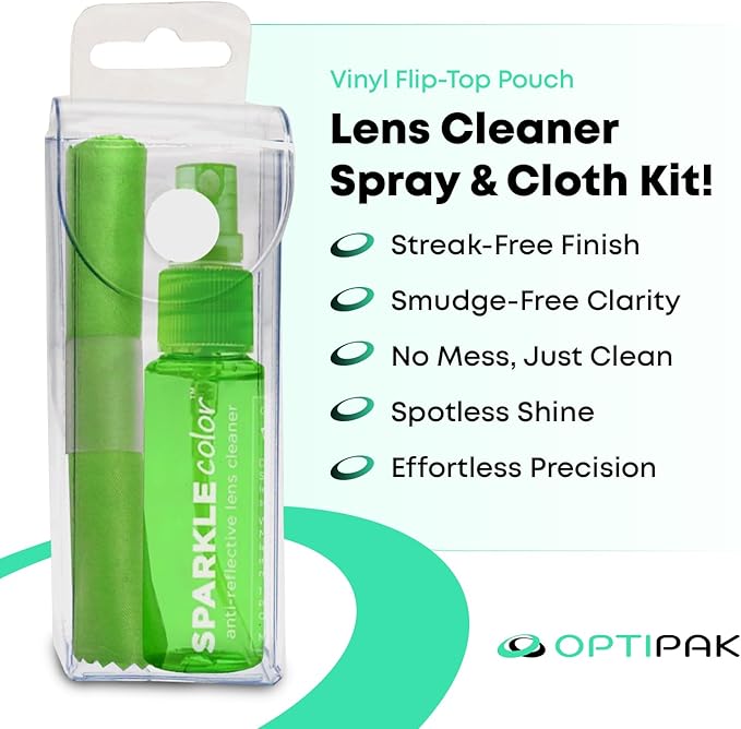 Vinyl Flip-Top Pouch Eyeglass Lens Cleaner Spray Kit with (4) 1oz Glasses Cleaner Bottle + (4) Microfiber Cloth for Eyeglasses, Sunglasses, Screens and Camera Cleaning Kit (Assorted Colors)