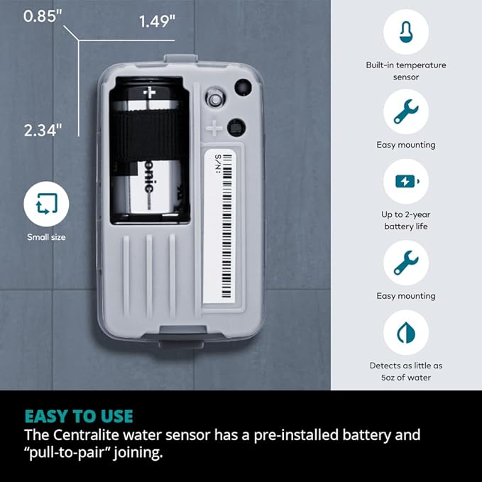 by Ezlo Water Sensor - Monitors Your Whole Home for Leaks - Detects Water Leaks in a Kitchen, Bathroom, Basement or Laundry Room - Zigbee
