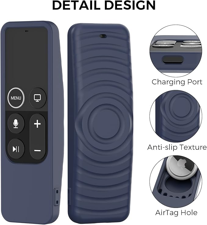 AhaStyle Protective Case for Apple TV Siri Remote [1st Gen] with AirTag Holder, Anti Slip Silicone Cover Compatible with 2016 Apple TV HD and 2017 Apple TV 4K [1st Generation] (Midnight Blue)