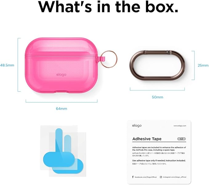 elago Compatible with AirPods Pro Case Clear - High Rating, TPU Transparent Shockproof, Protective Case Cover with Keychain, Gel Tape Included, Wireless Charging [Neon Hot Pink]
