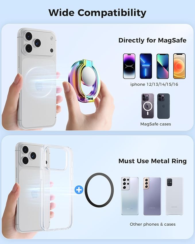 [2026 Upgraded] SUPERONE Magnetic Phone Grip for MagSafe Ring Holder, Double Sided Magnet Adjustable Gym MagSafe Phone Stand for iPhone, iPad and All Smartphones, Fit Magnetic Car Mount (Colorful)