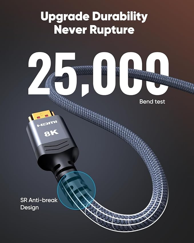 Highwings 8K@60 HDMI Cable 8FT/2.5M, 48Gbps 2.1 High Speed HDMI Braided Nylon 4K120 144Hz RTX 3090 eARC HDR10 4:4:4 HDCP 2.2&2.3 Compatible for PS5, PS4, UHD TV and PC