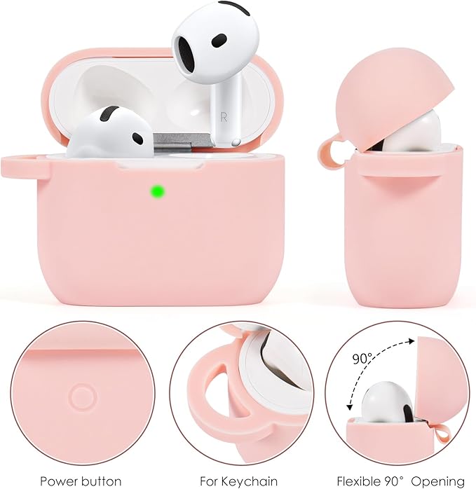 Case Compatible for Apple Airpods 4 - VISOOM Airpods 4 Cases 2024 Cover Women Cute Silicone iPods 4 Earbuds Wireless Accessories Charging Cases Girl Bling Keychain for Airpod iPods 4th Generation