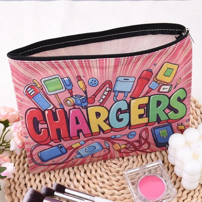 Chargers Makeup Bag for Women Charger Organizer Bag Charger Storage Cosmetic Bag for Girls Christmas Birthday Gifts for Friend Daughter Chargers Organizer Travel Accessories Cosmetic Pouch