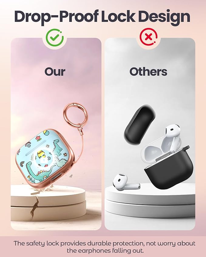 Coralogo for AirPods 3rd Case with Safety Lock - Cute Cartoon for AirPods 3rd Generation for Women Girls Fashion Stylish Dinosaur Pattern Design Kawaii Girly Girlish Hard Protective Cover