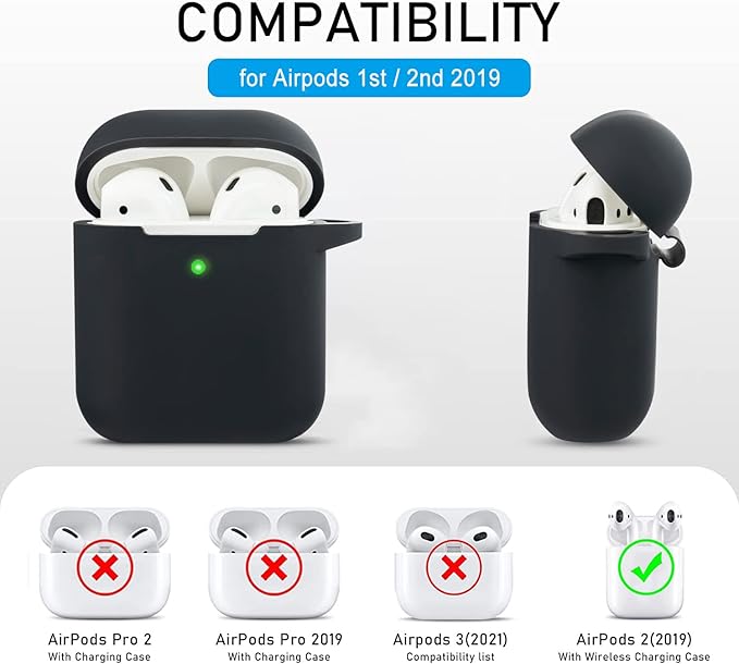 Silicone Case with Bling Keychain Compatible with AirPods Case 1 & 2, Soft Protective Earpod Case Cover Earbuds Cases Women Girls for Apple Air Pod 2 Case - Black