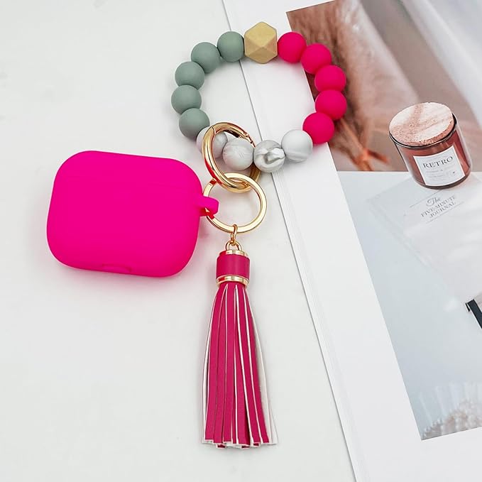 Compatible with AirPods Pro 3 Case Cover 2025, Silicone Protective Cover with Bracelet Keychain for Apple AirPods Pro 3rd Generation Wireless Earbuds (Hot Pink)