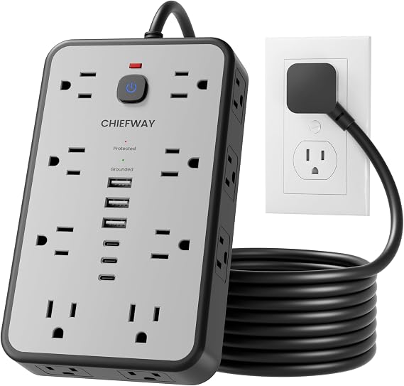 6 FT Surge Protector Power Strip with 6 USB, 16 Outlets, 2400J