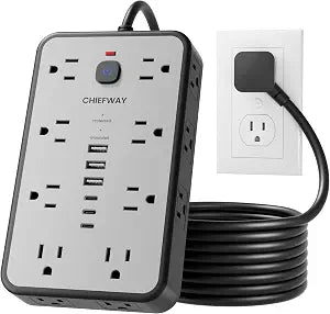 6 FT Surge Protector Power Strip with 6 USB, 16 Outlets, 2400J