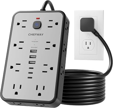 6 FT Surge Protector Power Strip with 6 USB, 16 Outlets, 2400J