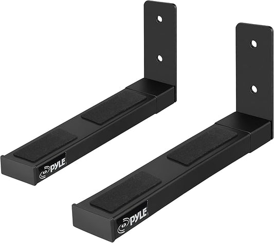 Pyle Adjustable Speaker Wall Mount Brackets - 2 Pack Extendable Steel Arms for Center Channel, Small or Large Speakers & Soundbars - 110 lbs Capacity, 6.7-11.8" Depth - Includes Mounting Hardware
