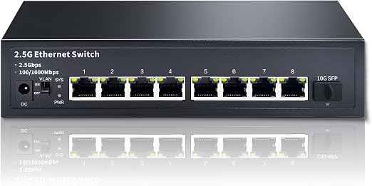 STEAMEMO 8-Port 2.5G Ethernet Switch with 10G SFP | Plug-and-Play Unmanaged Network Switch | 60Gbps Switching Capacity | Compatible with Gigabit/2.5Gb Multi-Gig for NAS, PC, Gaming & Home Office