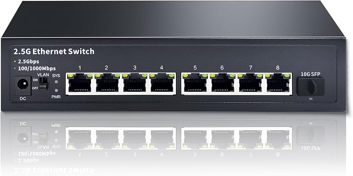 STEAMEMO 8-Port 2.5G Ethernet Switch with 10G SFP | Plug-and-Play Unmanaged Network Switch | 60Gbps Switching Capacity | Compatible with Gigabit/2.5Gb Multi-Gig for NAS, PC, Gaming & Home Office