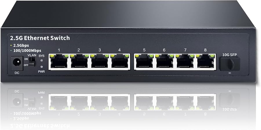 STEAMEMO 8-Port 2.5G Ethernet Switch with 10G SFP | Plug-and-Play Unmanaged Network Switch | 60Gbps Switching Capacity | Compatible with Gigabit/2.5Gb Multi-Gig for NAS, PC, Gaming & Home Office