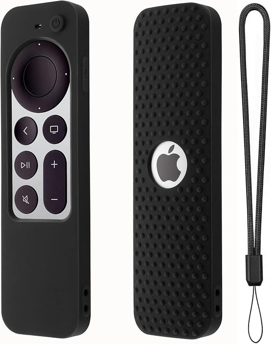 Hi Color Silicone Remote Cover for Apple TV Siri Remote (2nd Gen) Soft Silicone Case for Apple TV 4K 3rd Generation Remote Case Cover with Lanyard(Black)