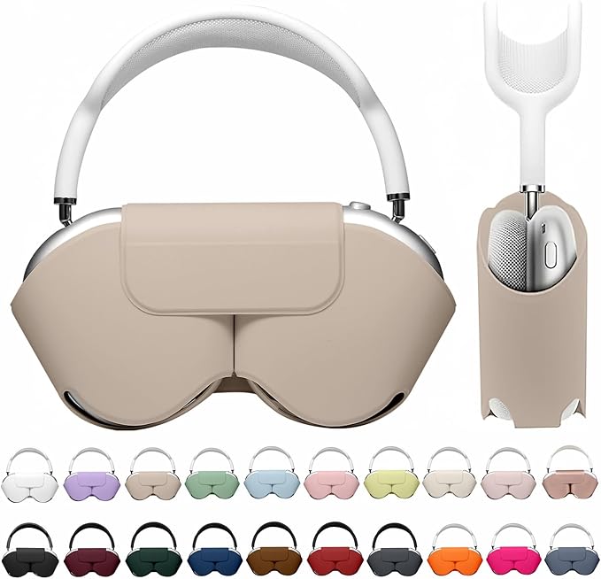 Maxjoy for Apple Airpods Max Smart Case Cover, Soft PU Leather Protective Cover Accessories for Airpod Max with Sleep Mode, Anti-Dust Travel Carrying Case for Airpods Pro Max Headphones, Khaki