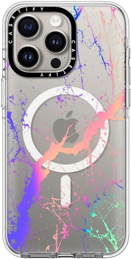 CASETiFY Clear iPhone 15 Pro Max Case [Not Yellowing / 6.6 ft. 3X Military Grade Drop Protection/Compatible with Magsafe] - Hypnotic Marble Rainbow - Clear