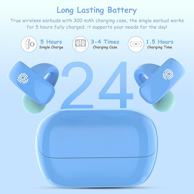 BANIGIPA Kids True Wireless Earbuds, Bluetooth 5.4 Open Ear Headphones for Boys Girls Teens, Light Comfortable, 85dB Healthy Volume Control Protect Hearing, Built-in Mic for Calling School Travel