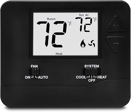 ELECTECK Digital Non-Programmable Thermostat, 1 Heat/1 Cool, Black