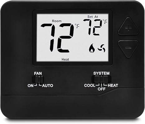 ELECTECK Digital Non-Programmable Thermostat, 1 Heat/1 Cool, Black