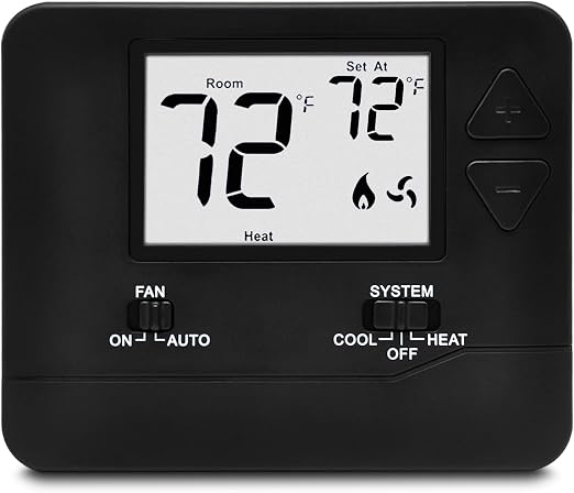 ELECTECK Digital Non-Programmable Thermostat, 1 Heat/1 Cool, Black