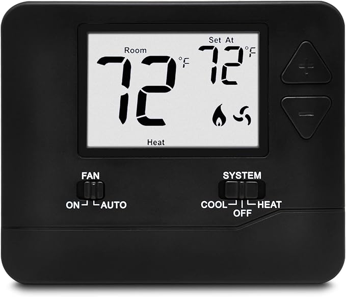 ELECTECK Digital Non-Programmable Thermostat, 1 Heat/1 Cool, Black