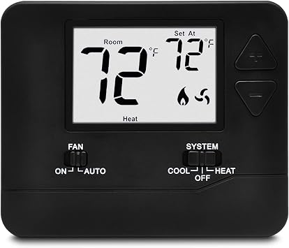 ELECTECK Digital Non-Programmable Thermostat, 1 Heat/1 Cool, Black
