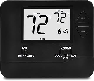 ELECTECK Digital Non-Programmable Thermostat, 1 Heat/1 Cool, Black