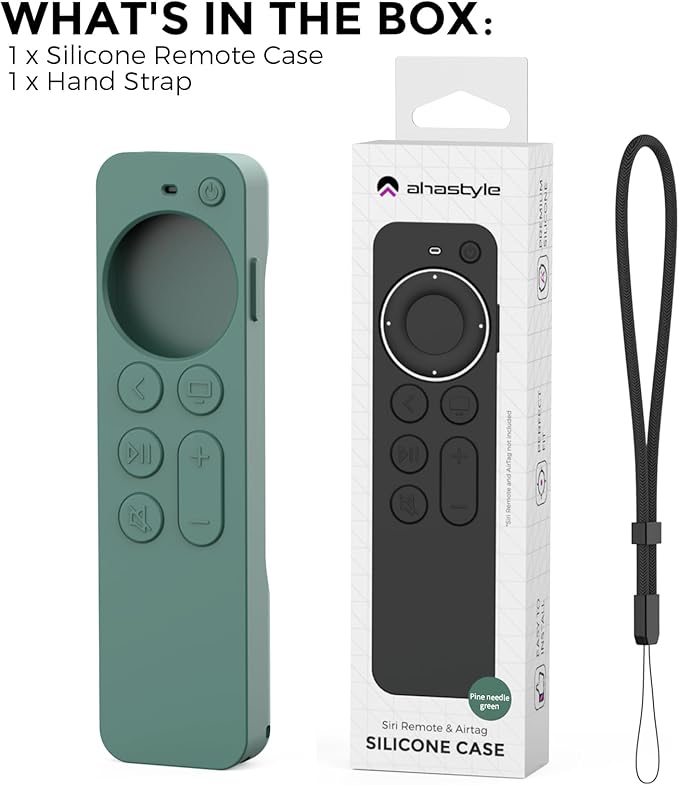 AhaStyle Case Compatible with 2022 Apple TV 4K HD Siri Remote 3rd Generation [AirTag Holder Built in] All Around Cover Apple TV Remote/Siri Remote (2nd) and AirTag (Pine Green)