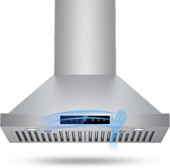 1200 CFM 30 Inch Wall Mount Range Hood, Stainless Steel Angled Design