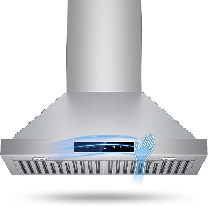 1200 CFM 30 Inch Wall Mount Range Hood, Stainless Steel Angled Design