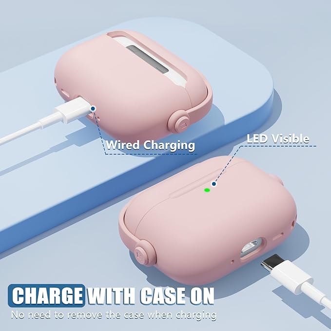 for Airpods Pro 3 Case,Safety Lock Cases for Apple Airpod Pro 3 (2025) with Cleaner Kit, Drop Protection Air pods Pro3 Case Cover for Men for Women with Keychain,Cherry Blossom Pink