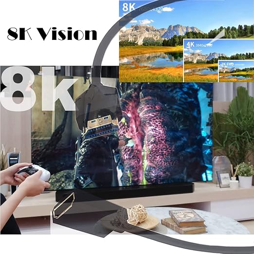 MysRuida 1ft HDMI 2.1 Extension Cable, 8K@60Hz 4K@120Hz, 48Gbps Bandwidth, 3D Vision, Supports HDR10 4:4:4, HDCP 2.2/2.3, Dolby and Dynamic HDR, Right Angle Extender Cord for PS5/PS4 Xbox HDTV Switch