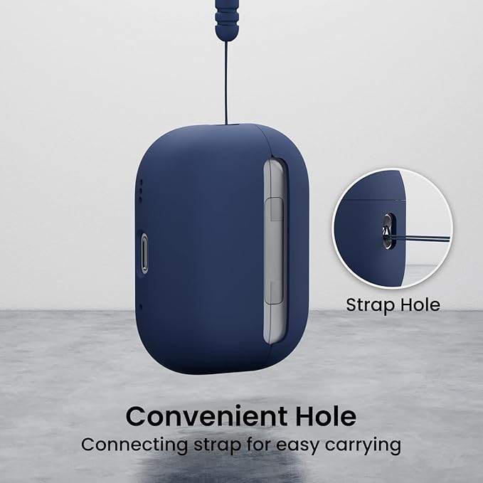 ORNARTO Compatible with AirPods Pro 2 Case 2022, Full Protective Hybrid Silicone for AirPods Pro 2nd Generation Case, Front LED Visible Skin Cover-Navy Blue