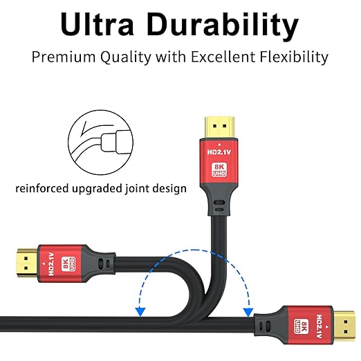 15FT HDMI 2.1 Cable 8K60Hz 4K120Hz, 48Gbps Ultra High Speed HDMI Cable with Gold Plated Connectors, Red Aluminum Housing, for PS5, Xbox Series X, 4K TV, Projector, Home Theater, Equipment Rack.