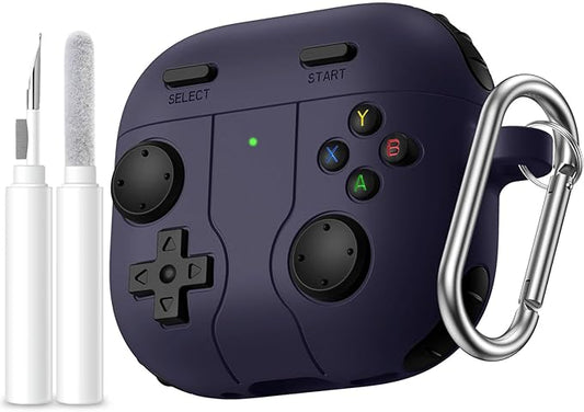 Getino Game Case for AirPods 4 2024 Cover with Cleaner Kit, Keychain, Compatible with Apple Airpods 4 Case Covers, Cute Funny Shock-Proof Protective Silicone AirPod 4 Cases for Men Boy-Dark Purple