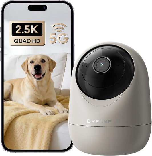 DREAME 2.5K 4MP Pet Dog Camera, Indoor Security Camera Wireless, Dual-Band 5G/2.4G Wi-Fi, Auto-Tracking, 360° Pan-Tilt, Cloud & Local Storage, Physical Privacy Mode, Work with Alexa & Google, Grey