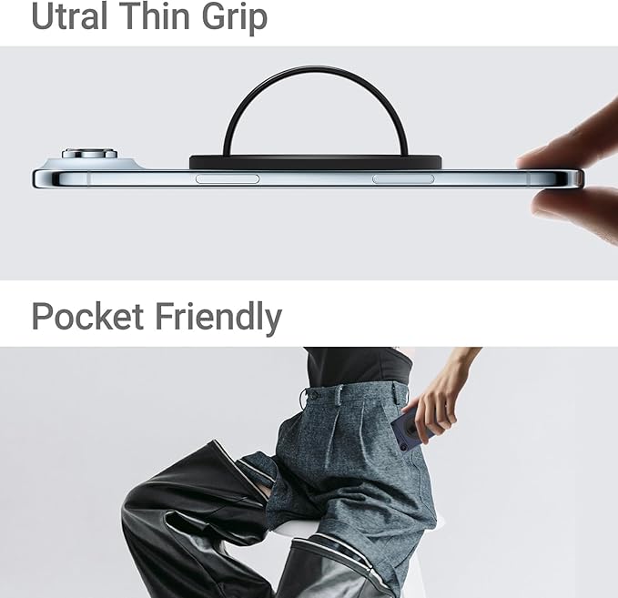 Grat 3 Lite Magnetic Phone Loop, [Nylon-core Silicone Strap] 360° Rotatable Phone Grip, Detachable Finger Holder Compatible with Magsafe for iPhone 16 15 14 13 12 Pro/max, Black