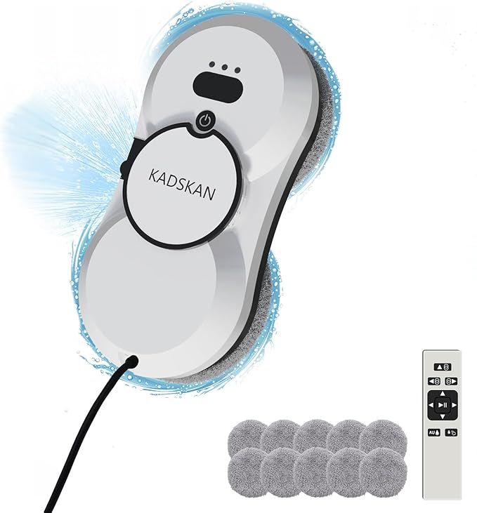 Window Cleaning Robot, Automatic Window Cleaner with Water Spray for Windows/Tiles/Class Door, Inside/Outside, 5600Pa Suction Power, 3.0 Path Planning, Remote Control