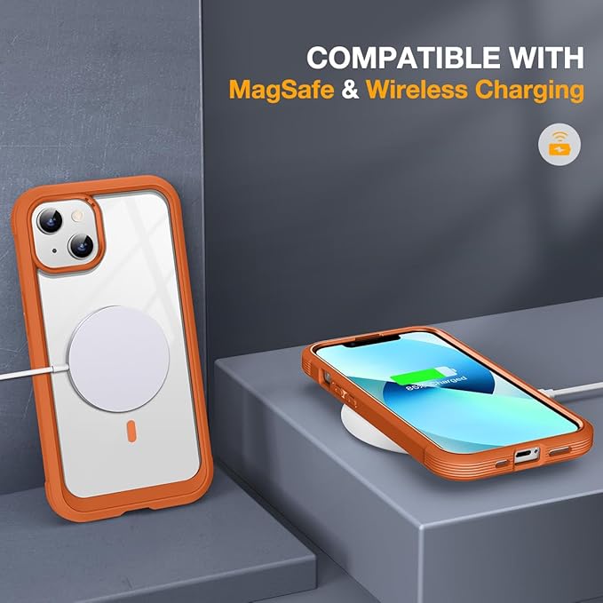 Miracase for iPhone 13 Mini Case 5.4",with MagSafe,Built in Screen Protector,Full-Body Protection(Orange)