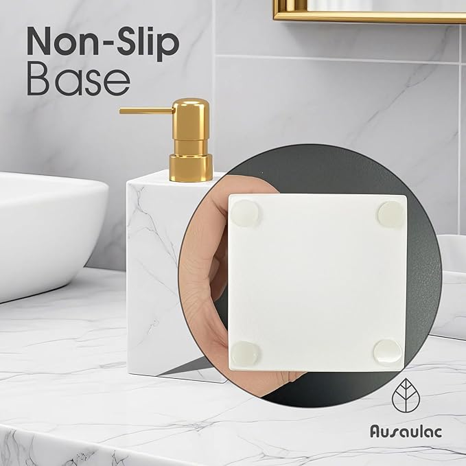 2 Pack Real Natural Marble Soap Dispenser with Stainless Steel Pump Decorative Liquid Hand Soap Bottle for Kitchen Bathroom, Compatible with Lotion, Dish Soap Shower Gel (White 2 Set)