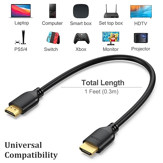 Short HDMI Cable 1 Foot 10-Pack, 4K 1FT HDMI to HDMI Cable High Speed HDMI 2.0 Cord Supports 4K@60Hz, 2K, 1080P, HDCP 2.2, HDR, 3D, ARC & Ethernet