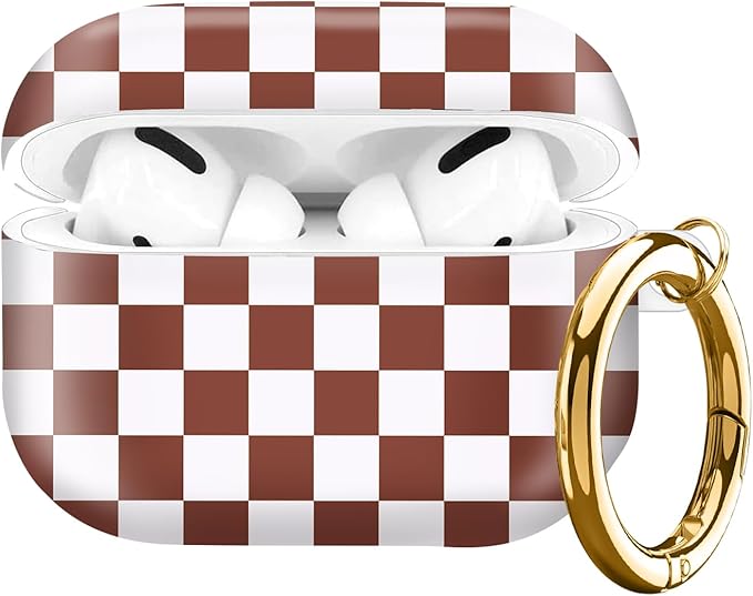 Compatible with AirPod Pro Case 2nd/1st Gen (2023/2022/2019),Shockproof Protective Cover with Keychain for Women,Cute Charging Case for Airpod Pro 2/1(White Brown Chessboard)