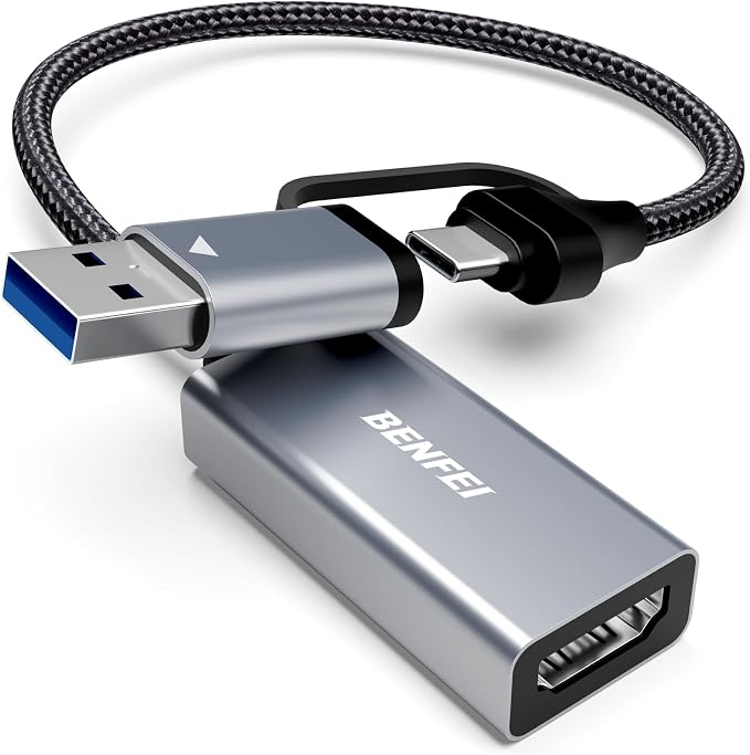 BENFEI Video/Audio Capture Card Supporting Full HD 1080P 60FPS for Streaming, Recording, Gaming, Compatible with Switch, PS4, PS5, Xbox, Work with PC/Windows/Mac OS