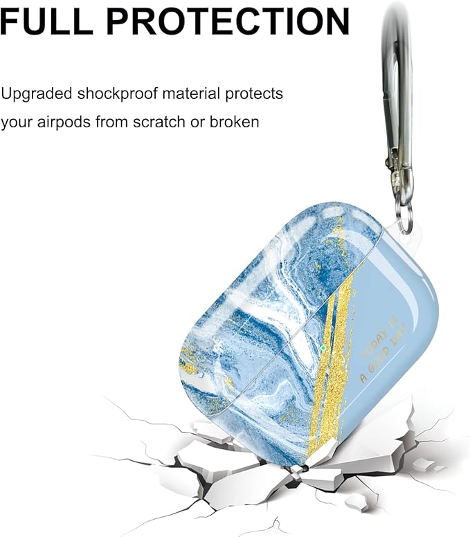 JIAXIUFEN Compatible with AirPods Pro 1st Case Cover Gold Sparkle Glitter Marble Design Cute Full Protective Silicone TPU Skin Accessories for Women Girl Day Blue