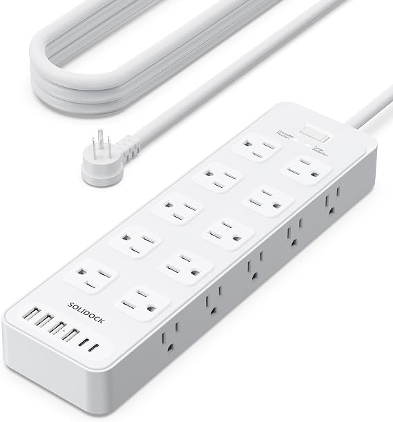 20 Outlet Power Strip with USB C,6Ft Extension Cord with Multiple Outlets, 2700 Joules Surge Protector,1875W/15A, ETL Listed for Home Office Dorm Gaming (White, 6FT)