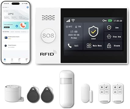WiFi Wireless Alarm System for Home Security - 24/7 Protection Smart Home Devices 4.3" Touch Screen, GSM/4G+WiFi, App Instant Alerts, No Monthly Fee, Alexa Compatible for Villa, Kids Safety (8pcs)