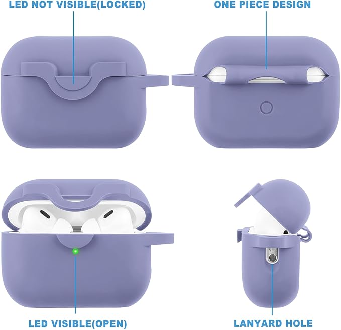 Secure Lock Bling Keychain Case for AirPods Pro 2nd Generation, Grey Blue